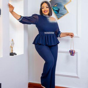 NLAEY- 3PCS EMBELLISHED MESH BLOUSE/PANT SET (NEW)